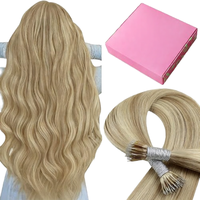 Extensiones de Cabello Humano Liso Remy Personalizadas de Fábrica con Punta Nano de 16 Pulgadas, Color Ceniza Cálido con Reflejos Decolorados, Anillo Nano, Doble Trama a Máquina