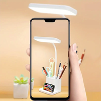 Lampe de bureau LED avec porte-stylo, rechargeable, veilleuse pour dortoir, chambre à coucher, lampe de lecture pour bureau et étude