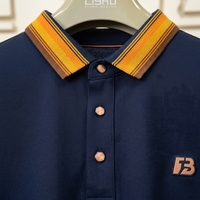 Polo de luxe pour homme à manches longues en coton piqué premium avec col rayé contrastant, broderie tendance, hauts décontractés OEM/ODM