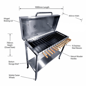 Parrilla Cipriota de Lujo, Asador Griego para Exteriores de Acero Inoxidable, 15 Brochetas, Parrilla Giratoria Automática con Tapa, Combustible de Carbón/Leña, 3-5 Personas - Product Image 2