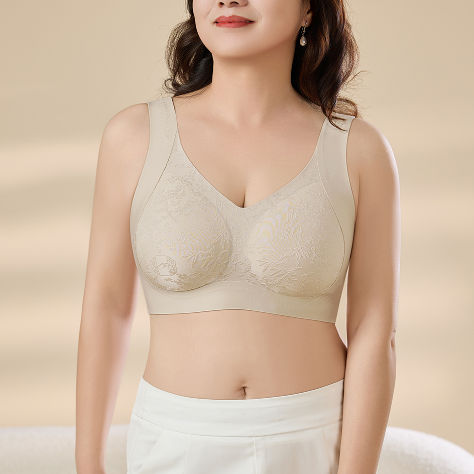 Wire-Free Seamless Knitted Floral Printed Push-Up Soft Support Thin Non-adjusted Straps Spandex/Nylon ODM Everyday 3/4 Cup Bra