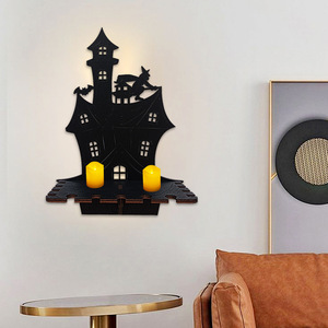 Décorations murales bohèmes d'Halloween en stock, étagères créatives en bois ajouré en forme de château pour la décoration intérieure. - Product Image 1