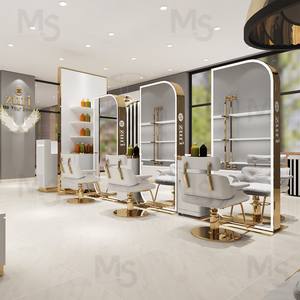 M & S Miroir carré ovale moderne et léger personnalisé de luxe Ensemble de meubles de <span class=keywords><strong>salon</strong></span> de coiffure Miroir de cheveux doré Design pour <span class=keywords><strong>salon</strong></span> de beauté - Product Image 2
