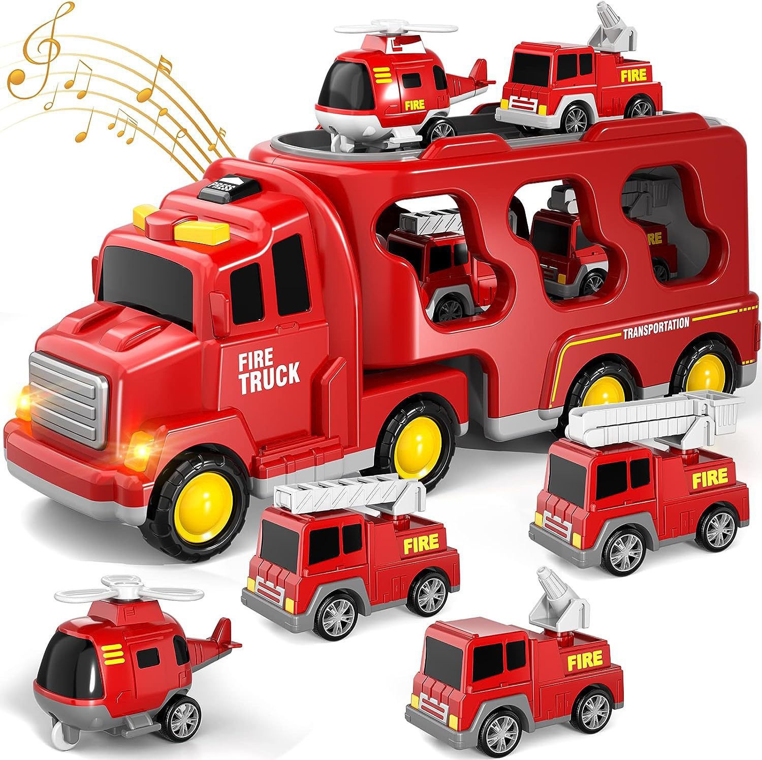 [Camión de bomberos de almacenamiento Rojo] 1 carro 6 coches-caja de color