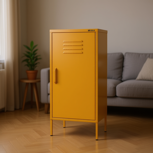 Armadio in Acciaio Giallo Senape di Medie Dimensioni, Design Industriale, Arredamento per Soggiorno - Product Image 2