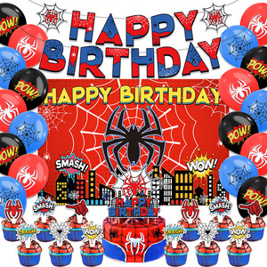<span class=keywords><strong>D</strong></span>écorations de fête <span class=keywords><strong>d</strong></span>'<span class=keywords><strong>anniversaire</strong></span> sur le thème du héros araignée, bannière, toile de fond, <span class=keywords><strong>d</strong></span>écoration de gâteau, ensemble de ballons en latex pour les enfants, fête de célébration - Product Image 1