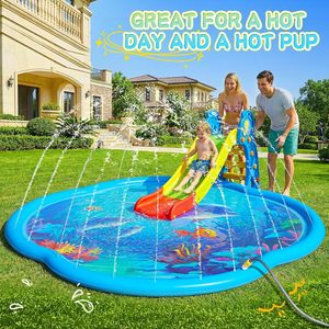 Alberca de Agua con Aspersor con Diseño de Océano para Niños y Perros, Juego Acuático de Verano para el Patio Trasero - Product Image 6