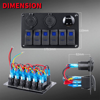 Panneau de commutation à 6 interrupteurs à bascule avec USB et voltmètre, étanche IP65, 12V/24V, pour accessoires de bateau marin