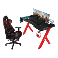Prix d'usine, bureau de jeu pour ordinateur avec éclairage LED RGB personnalisé de 120 cm, table de jeu en métal noir avec pieds rouges