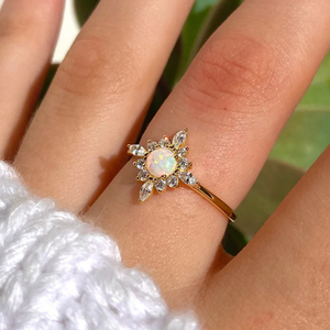 Ladies 14k Gold Plated Sunflower <b>Opal</b> October Birthstone Rings Anniversary <b>Gifts</b> - Product Image 4