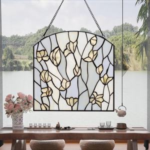 Panneau de fenêtre fleuri fait main de 12 pouces, style Tiffany, structure solide européenne, verre teinté laiteux, écologique, plaqué or plat, pour salle à manger - Product Image 5