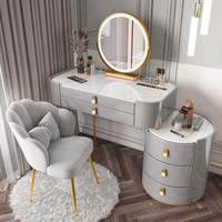 Table de toilette minimaliste avec pieds dorés, plateau en verre trempé, miroir éclairé, bureau de maquillage moderne pour chambre à coucher, idéal pour petit appartement
