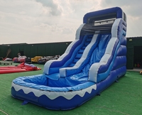 Toboggans gonflables commerciaux de toboggan d'eau piscine arrière-cour bleu orange marée vague toboggan gonflable