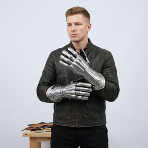 Customized Stainless Steel Gauntlets <b>Silver</b> Plated Armor <b>Gloves</b> Antique Style Metal Craft Art Collectible - Product Image 1