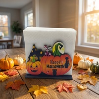 Support de serviettes rectangulaire en bois pour Halloween, motif fantôme et citrouille, style créatif, pour décoration de bureau intérieure, idéal pour les fêtes transfrontalières