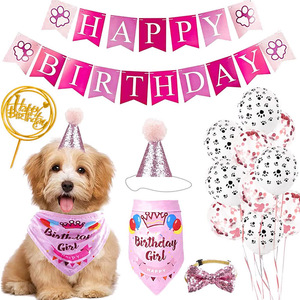 Direct usine, ensemble de luxe en coton <span class=keywords><strong>pour</strong></span> animaux de compagnie, comprenant chapeau <span class=keywords><strong>pour</strong></span> chien, nœud papillon et foulard triangulaire, motif empreinte de patte, <span class=keywords><strong>pour</strong></span> fêtes d'<span class=keywords><strong>anniversaire</strong></span> et événements - Product Image 3