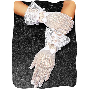 Gants en satin à nœud noir et <span class=keywords><strong>blanc</strong></span> en résille pour femmes pour les fêtes, les mariages, les bals, les soirées, les événements nuptiaux avec doigts - Product Image 5