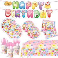 Jouet à presser en forme de boulette, Fournitures pour fête d'anniversaire, Ensemble de vaisselle jetable à thème boulette de dessin animé, Assiettes en papier, Gobelets, Serviettes