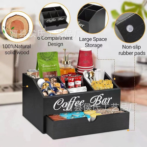 Coffee Bar Wooden Storage <b>Box</b> 6 Compartment With Drawer For Coffee Pods <b>Tea</b> Bags Countertop Organizer - Product Image 1