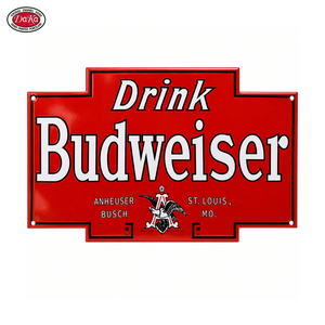 Letrero de Porcelana Vintage con Borde Rojo de la Marca de <span class=keywords><strong>Cerveza</strong></span> Budweiser Anheuser <span class=keywords><strong>Busch</strong></span>, con Diseño de Águila, para Bar, Pub o Cuarto de Hombre - Product Image 1
