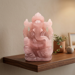 Estatua de Ganesha de Cuarzo Rosa Indio, Tallada a Mano, Piedra Preciosa Rosa Natural, Ídolo del Dios Elefante Hindú, Decoración de Altar - Product Image 1