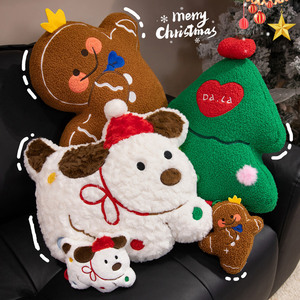 Cuscino Decorativo Natalizio a Forma di Albero di Natale e Omino di Pan di Zenzero, in Peluche Corto e Cotone PP, per Divano e Finestra, Ideale per Bambine - Product Image 1