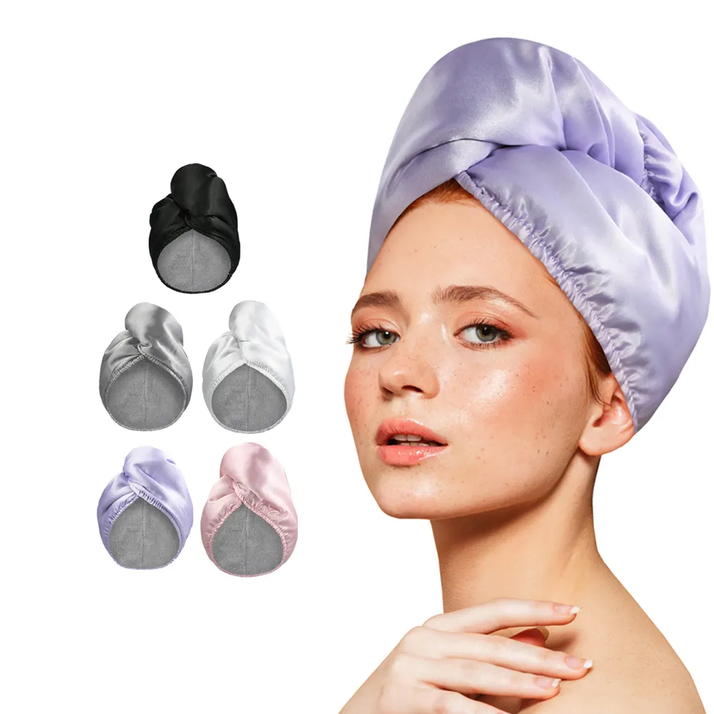 Wieder verwendbare schnell trocknende Satin Haartuch Kopf wickel Mikro faser gefüttert Super Wasser aufnahme Satin Haar Turban Handtuch