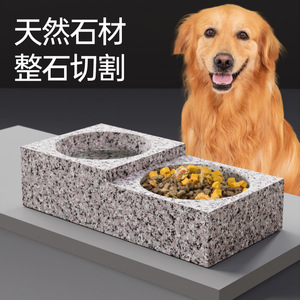Stone Food Natural Stone Double Bowl Cat Food Bowl Water Bowl Pet Feeding Stable Non-Slip Design - Product Image 3