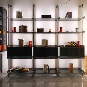 Armario de almacenamiento de dormitorio moderno personalizado, suelo esmaltado, puertas de armario En Cristal, poste de Metal, Apartamentos/<span class=keywords><strong>talleres</strong></span> - Product Image 4