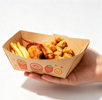 Barquette jetable en papier kraft, boîte à emporter, conteneur ouvert anti-graisse pour aliments frits, barbecue, frites, gâteaux de riz, snacks