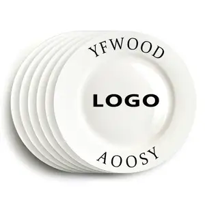 Custom Logo Bone China Plates in Bulk Modern White Ceramic Dish Plates for Catering