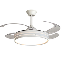 Ventilateur de plafond invisible rétractable moderne de 42 pouces à 4 pales avec lumière LED et télécommande Matériau en fer ABS pour le salon