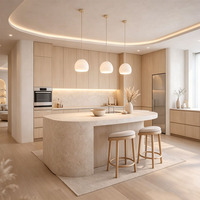 KOJOON Solution tout-en-un Îlot de cuisine en forme d'arc pour la maison, Ensemble de cuisine moderne complet avec appareils électroménagers et armoires