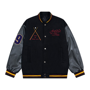 Giacca da Baseball <span class=keywords><strong>Trendy</strong></span> con Bandiera Ricamata, Stile Retrò Autunno-Inverno, Maniche in Pelle PU, Modello Oversize per <span class=keywords><strong>Uomo</strong></span> - Product Image 3