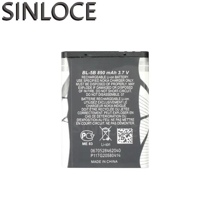 SINLOCE Rechargeable Mobile Cell Phone Battery for 3230 3220 5140 5300 5320 6120c 7360 BL-5B-in Stock