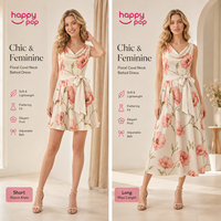 Robe trapèze élégante sans manches à col drapé et ceinture, imprimé floral, en coton et mousseline, personnalisée ODM, pour femme, idéale pour les fêtes estivales en jardin