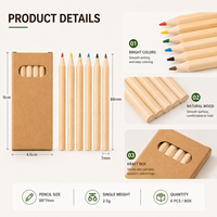 Ensemble de 6 crayons de couleur miniatures dans une boîte en papier kraft, crayons de couleur en bois non toxiques pour enfants, idéal pour les écoles et les voyages