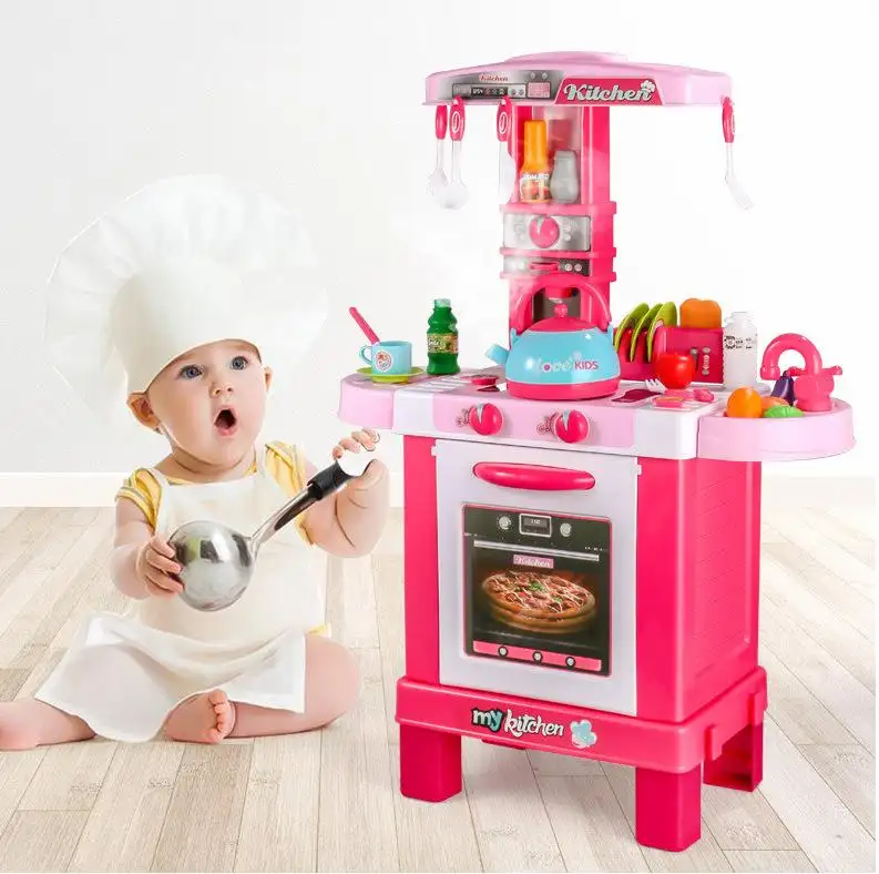 Stellen Sie sich vor, Sie spielen Kochset Küchen spielzeug DIY Juguetes Para Los Ninos Kids Plastic Pink mit Licht und Spray