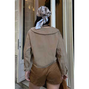 Camisa de Manga Larga con Cuello Peter Pan para Mujer, Blusa Informal de Mezclilla con Botones al Frente - Product Image 1