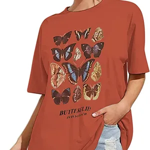 Zekâ ta sıcak satış olmayan solma olmayan küçülen orta kalınlığı benimser doğrudan sprey teknolojisi zarif kadın kelebek baskı T-shirt