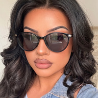 Kacamata Hitam Cat-eye Retro Gaya Amerika untuk Wanita Lensa Terpolarisasi UV380 Hiasan Paku Kecil Bergaya Instagram untuk Wanita