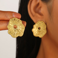 Boucles d'oreilles en acier inoxydable poli, design géométrique cœur pêche et soleil, pour femme, style audacieux