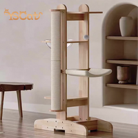 Arbre à chat de luxe moderne en bois massif de 125 cm, grand arbre à chat avec griffoir et maisonnette, meuble blanc