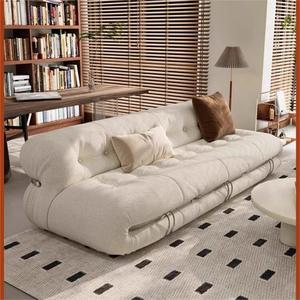 Italian Retro Hippo Sofa Cream Mid Century Wabi Sabi Style Fluffy Lamb Wool Fabric Sofa - Product Image 4
