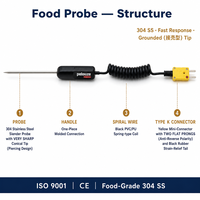 Sonde de température HUADONG 304 SS avec thermocouple et connexion à la terre, avec poignée et câble, pour la cuisson alimentaire et la chaîne du froid