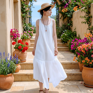 Linen Bell <b>Sleeve</b> High Waist Loose Midi <b>Dress</b> <b>with</b> Side Pockets Vintage Spring <b>Summer</b> Plus Size Casual Flowy Vacation <b>Dress</b> - Product Image 3