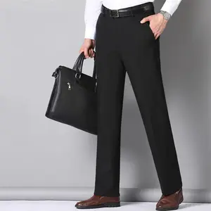 Calças masculinas de cintura alta, leves, social, de algodão, elásticas, de trabalho 2022