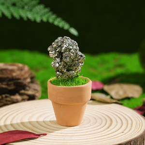 หินคริสตัลธรรมชาติแกะสลัก ต้นไม้กระถางขนาดเล็กแบบรักษ์โลก ฟลูออไรต์ ทัวร์มาลีน ไพไรต์ ซิทริน ของตกแต่งบ้านและโต๊ะทำงาน ของขวัญ - Product Image 4