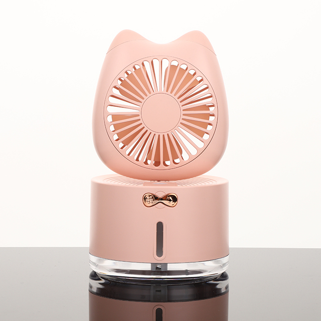 Cute Cat Portable air Cooler Electric USB Rechargeable  Water Mist Sprayer Table Stand Fan With Night Light for Kids Summer Gift