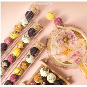 Wholesale 8 PCs Beautiful Natural <b>Mini</b> 5g Flower Balls Blooming Dried Tea Gift Glass Tubes Jasmine Rose Hibiscus Flowering Ball - Product Image 1